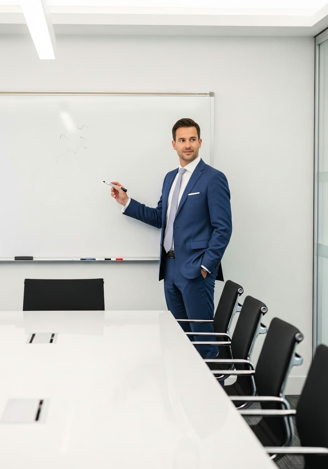 Founder presenting ideas at a whiteboard